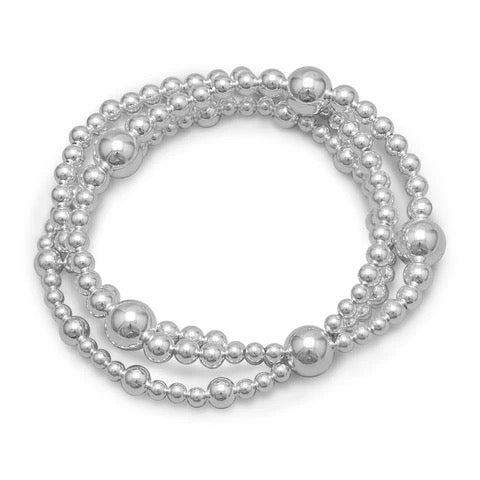 Luna Trio Triple Strand Silver Bead Bracelet