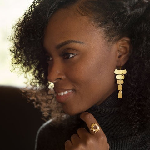 Golden Cascade Textured Drop Earrings