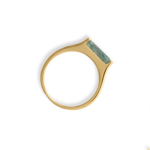 Gold-Plated Moss Agate Bar Ring