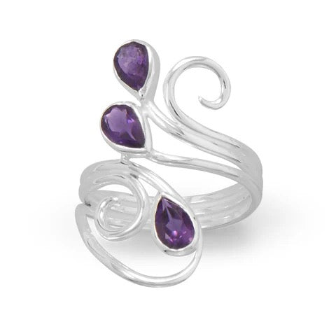 Sterling Scroll Amethyst Ring