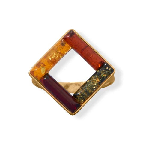 Golden Mosaic Baltic Amber Ring