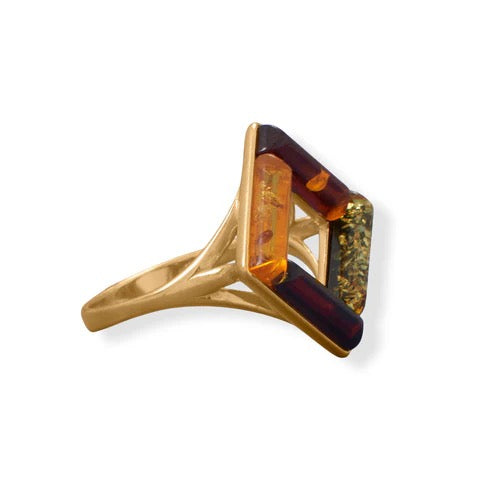 Golden Mosaic Baltic Amber Ring