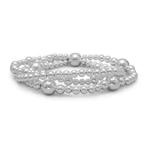 Luna Trio Triple Strand Silver Bead Bracelet