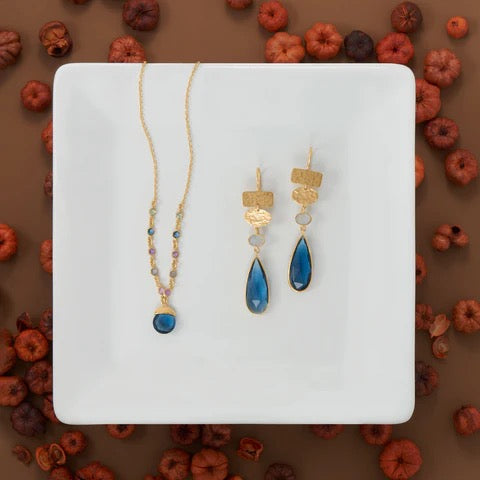 Blue Radiance Chalcedony & Glass Drop Earrings
