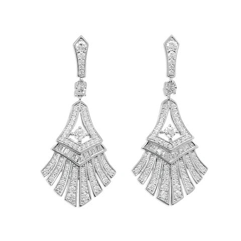 Deco Fan CZ Statement Earrings