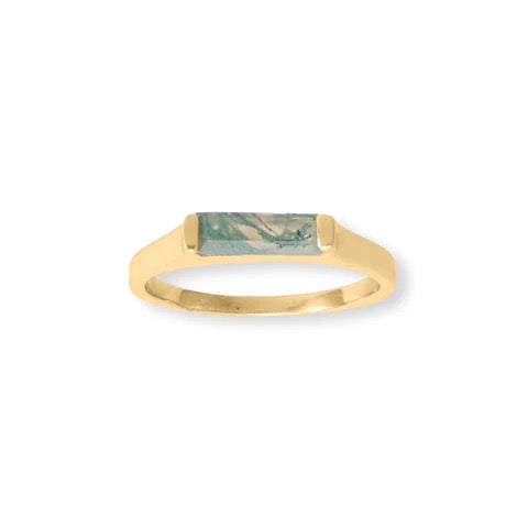 Gold-Plated Moss Agate Bar Ring