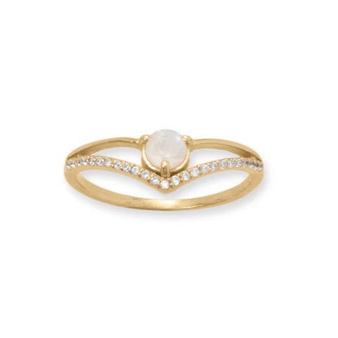 Celeste V Ring – CZ & Rainbow Moonstone