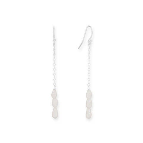 Radiant Rice Pearl Long Drop Earrings
