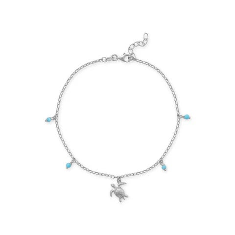 Silver Isla Turtle Turquoise Anklet