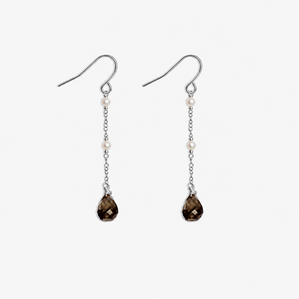 Smoky Quartz & Akoya Pearl Drop Earrings | 14K Gold